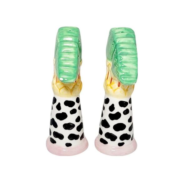 Vintage Palm Tree Salt And Pepper Shakers With Cow Print Tree Trunk 4.25" READ - Picture 2 of 9